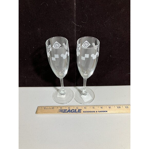 Y2K Vintage Disney Gallery Champagne Glass Flutes Mickey Mouse Set Of 2 - Picture 4 of 5